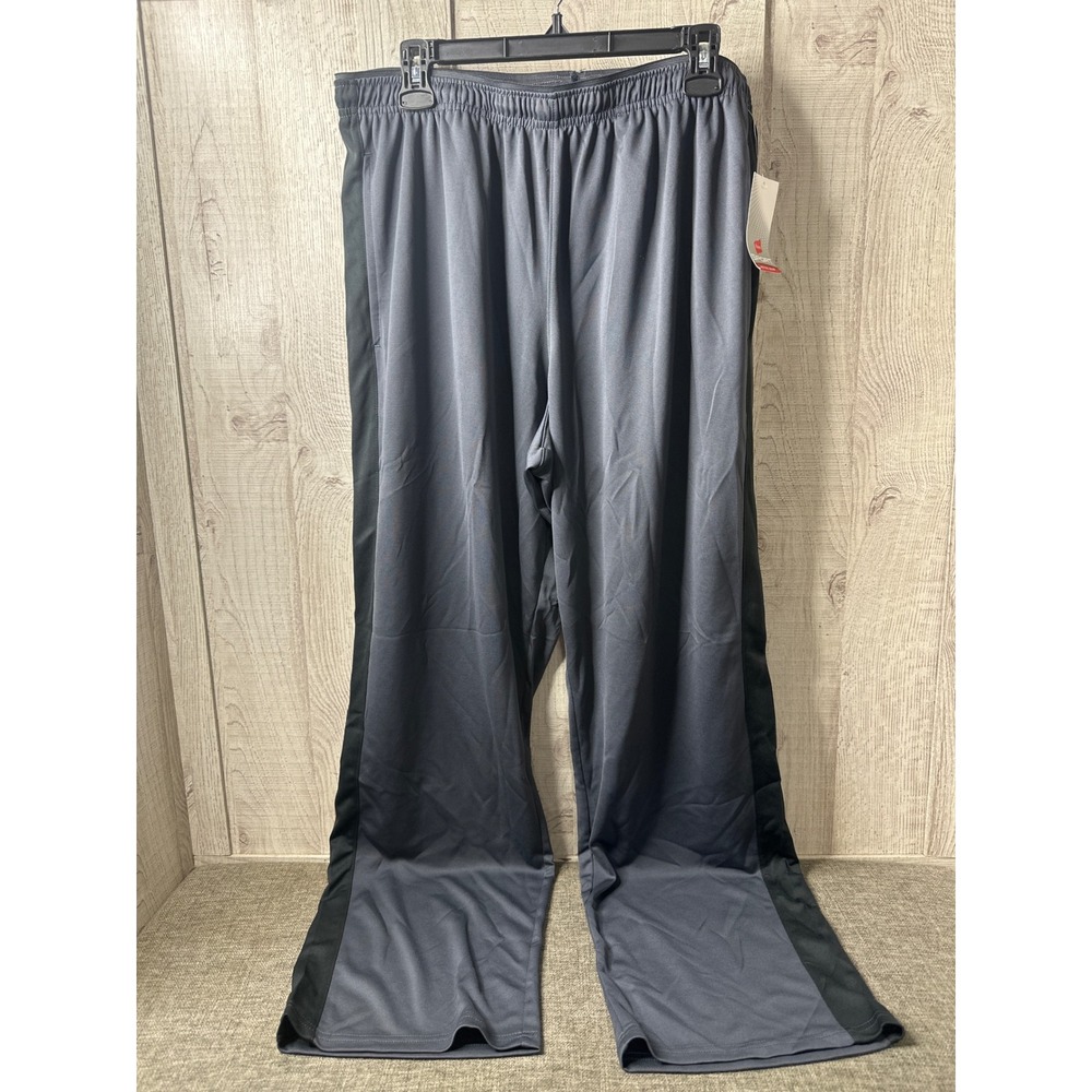 Hanes Sport Mens Athletic Pants Gray Black Stripe Elastic Waist Large